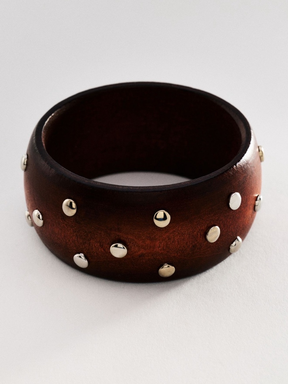 Anthropologie Studded Wood Bangle Bracelet 14K Gold Plated Brass Brown New